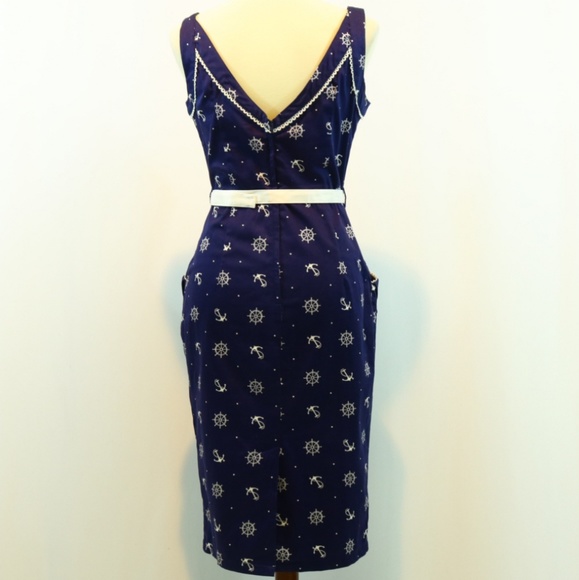 Voodoo Vixen Nautical Printed Belted Pin Up Dress - Picture 4 of 8